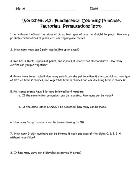Pigeonhole <b>Principle</b>: If. . Counting principle worksheet pdf